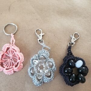 Set Of 3 Crochet Flower Keychains